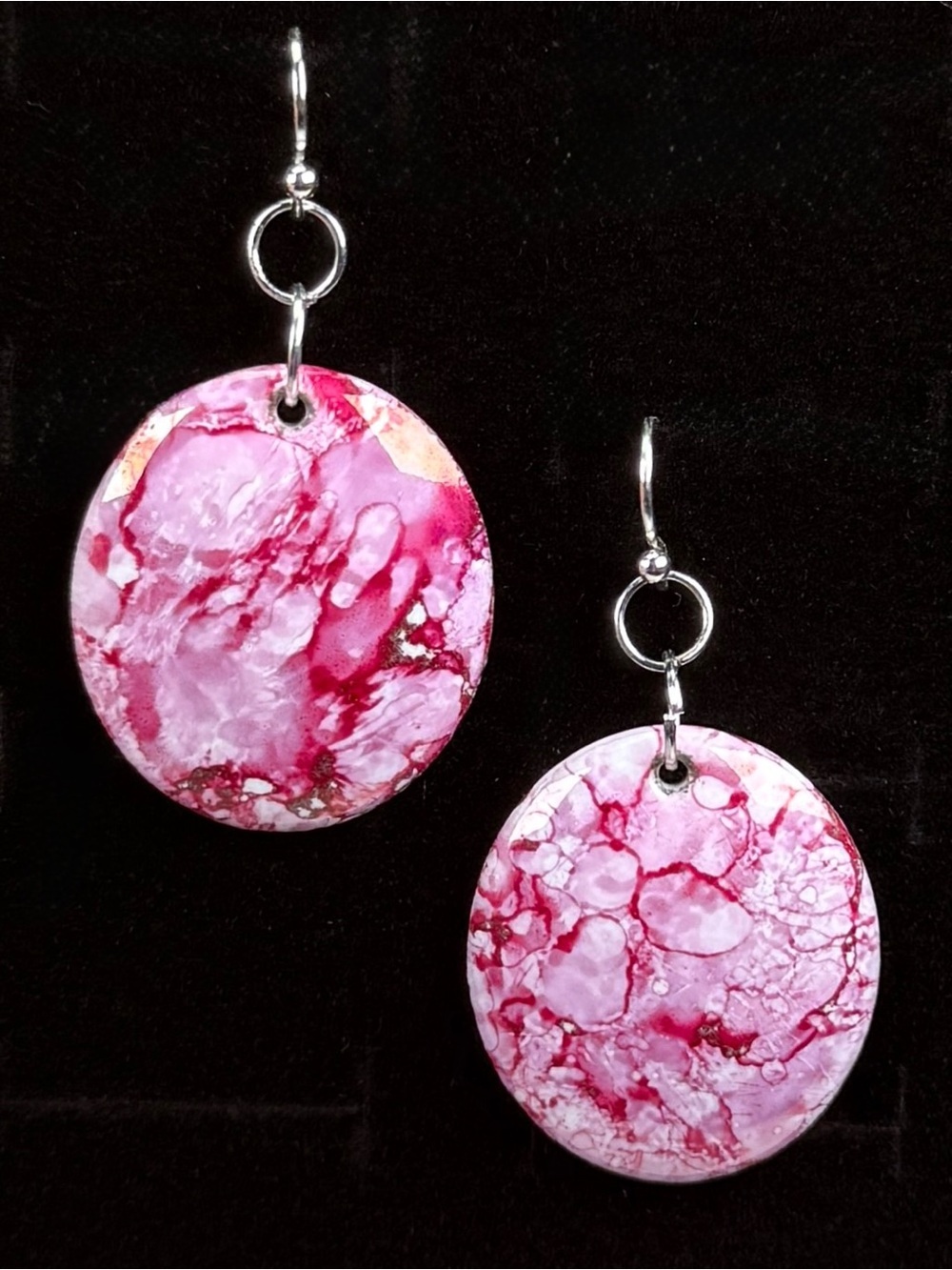 Pretty pink and white, ceramic painted vintage weighted pierced earrings